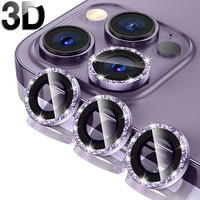 Elmas kamera koruyucu için iPhone 14 13 12 11 mini Pro Max temperli cam Metal yüzükler Lens koruyucu Film için IPhone