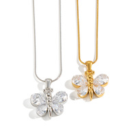 Collier Papillon en Acier Inoxydable Plaqué Or 18K avec Zircon Cubique et Pendentif Zircon Taillé Poire pour Femme, Bijoux de Mode en Gros