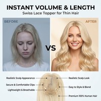 En gros Topper capillaire en dentelle suisse 100% Cheveux humains vierges Remy pour femmes, pour la perte de cheveux, avec ligne de cheveux naturelle, sans colle et à clips