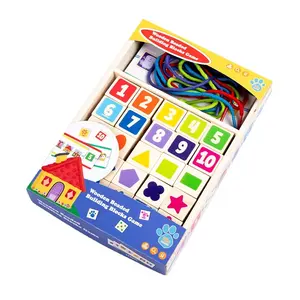 热卖穿绳数字游戏形状珠子发育游戏幼儿彩虹系带穿线珠子儿童玩具