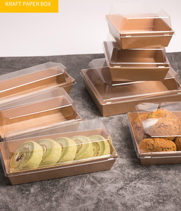 Wholesale Sandwich Box Cake Roll Baking Kraft Paper Square Baking Box With Clear Window