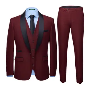 Terno de cor sólida slim fit, traje de 3 peças masculino com design novo