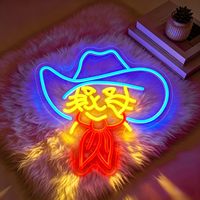 Enseigne néon LED Cowboy Chat avec chapeau western - Décoration murale personnalisée avec personnage animal pour chambre d'enfant, crèche, intérieur/bureau, résistante à l'eau