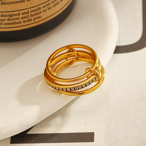 Stainless Steel <b>Ring</b> <b>Set</b> Gold Plated Geometric Design Channel Setting Jewelry for <b>Women</b> - Product Image 3