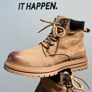 Bottes de travail en cuir véritable pour hommes, style britannique, avec sangle à la cheville et semelle en caoutchouc, confortables et respirantes, disponibles dans toutes les tailles. - Product Image 2