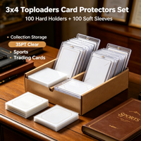 3x4 Protège-cartes 100 supports rigides + 100 pochettes souples 35PT transparents sans résidu de colle en acrylique pour sport, anime, animaux