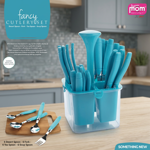 Service de table Anax Fancy, 24 pièces, turquoise, plastique, passe au lave-vaisselle, sans BPA, design moderne, portable, pour tous les jours - Product Image 3