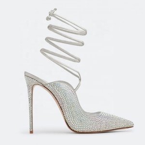 Women Ankle Cross Straps Sandals Bling Diamonds Prom Party Dress <b>Shoes</b> Thin High-Heel Simple Pointed Toe Lace up Stiletto - Product Image 5