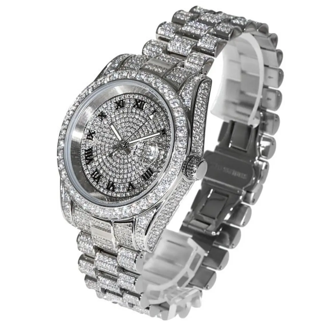 Starsgem Hiphop Hip Hop Thạch Anh Montre Phụ Nữ Người Đàn Ông Iced out Kim Cương Vvs Moissanite Đồng Hồ