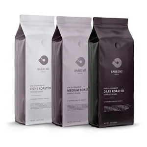 Custom Logo Coffee Beans Plastic Zipper Bag Flat Box Square Bottom Eight Side Frosted Glossy Finish Recyclable Gray Coffee Bag