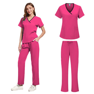 Women's Black Scrub Set Short Sleeve V-Neck With Pink Trim Moisture Wicking Medical Uniform For Dental Clinic Hospital Use - Product Image 4