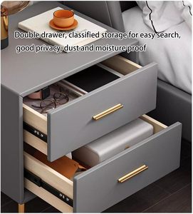 <span class=keywords><strong>Comodino</strong></span> Moderno in Pelle con Cassetto Scorrevole e Gambe in Metallo, Tavolino Laterale Stile Medievale Adatto <span class=keywords><strong>per</strong></span> Camera da Letto - Product Image 4