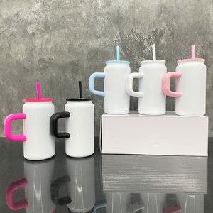 Vaso de Acero Inoxidable Blanco de 16 Onzas con Asa, Envolturas UV DTF para Vinilo - Product Image 1