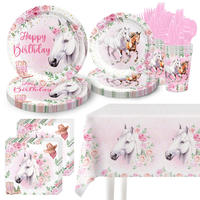 Articles de fête d'anniversaire sur le thème du cheval, vaisselle jetable rose pour 10 invités, décorations de fête western cowgirl avec assiettes, gobelets et serviettes en papier