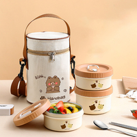 Boîte à lunch ronde sous vide thermos portable en acier inoxydable 304 pour enfants avec sac isotherme Conteneur à soupe Pot de stockage d'aliments chauds