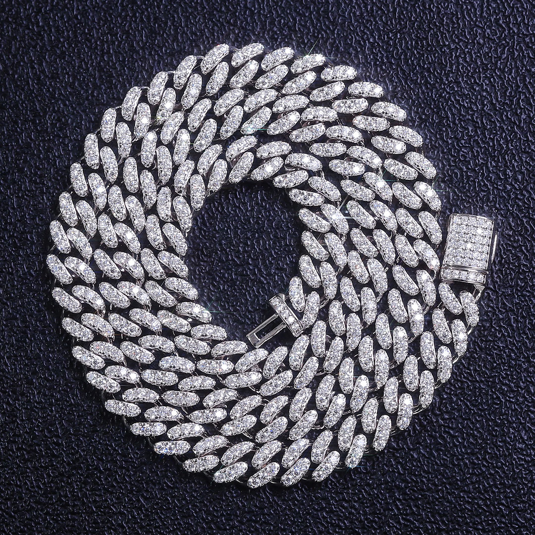 Chaîne cubaine en argent 925 et moissanite de 10 mm