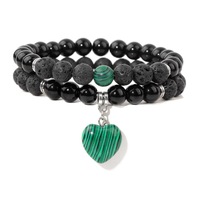 Nouveau Bracelet en cristal naturel élastique Double couche Balance énergie pierre avec pendentifs coeur accessoire pour femmes perle bijoux