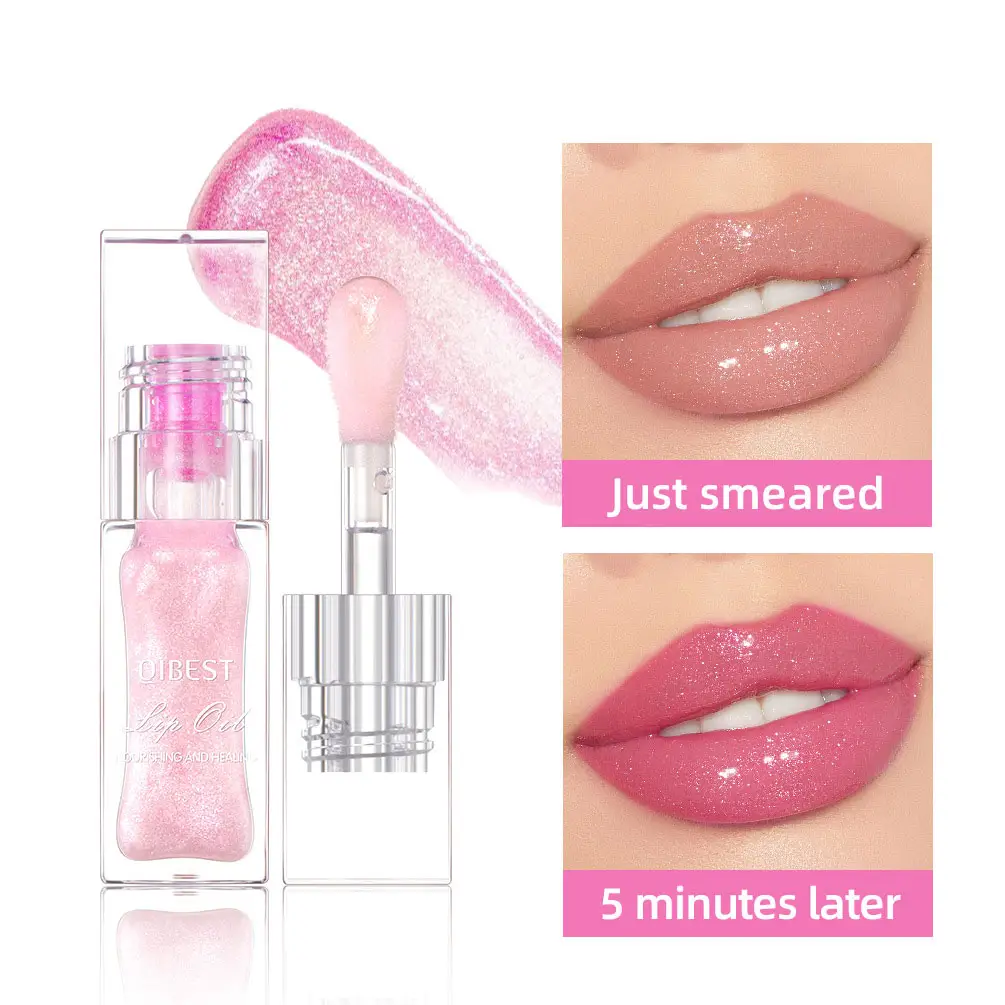 Hot Selling QIBEST Feuchtigkeit spendende Farbwechsel Lip gloss Sparkling Shimmer Lippen öl Plump ing Liquid Lipstick