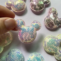 Applique en tissu PU rembourré 3D à coudre, motif tête de Mickey Mouse à sequins, design personnalisé, vente en gros, prix abordable, pour chapeau
