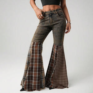 Fabricante de Pantalones Vaqueros <span class=keywords><strong>Negros</strong></span> para <span class=keywords><strong>Mujer</strong></span>, Diseñador Personalizado, Vaqueros Ajustados con Corte de Campana y Estampado de Guinga para <span class=keywords><strong>Mujer</strong></span> - Product Image 4