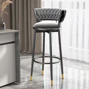 Taburete de Cocina de Lujo Nórdico, Silla Alta Moderna <span class=keywords><strong>con</strong></span> Metal Dorado, Terciopelo y Cuero, Mueble de Plástico Ajustable para Mesa - Product Image 6