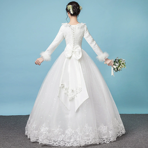 Nuevo Vestido <span class=keywords><strong>de</strong></span> Novia Moderno Blanco <span class=keywords><strong>de</strong></span> <span class=keywords><strong>Manga</strong></span> <span class=keywords><strong>Larga</strong></span>, Cálido y Grueso, Estilo Francés Súper Romántico con Decoración <span class=keywords><strong>de</strong></span> Perlas, Teñido Liso - Product Image 3