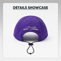 Casquettes de baseball personnalisées à séchage rapide avec cordon de serrage, broderie « Moon Landing », 5 panneaux, visière plate, pour l'extérieur – Vente directe usine OEM