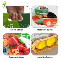 Conception personnalisée Pochette antibuée en plastique de qualité alimentaire Sac d'emballage transparent de stockage de fruits et légumes frais avec poignée à fermeture éclair