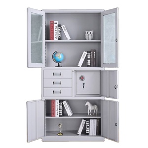 Glass Door Steel Filing Cabinet Metal Storage Locker 5 Doors 3 Drawers Multi-Functional Steel File Cabinet With A Safe Box