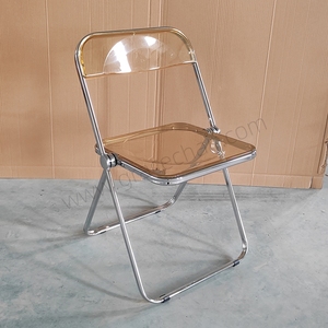 Silla de Comedor Plegable de Plástico Transparente Portátil al por Mayor para Interiores y Exteriores, Asiento y Respaldo de Acrílico Transparente, Patas de Metal - Product Image 5