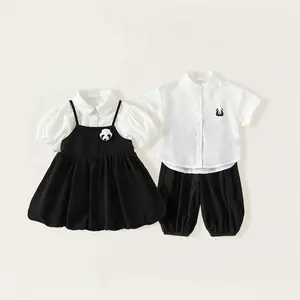 Brother and sister twins summer sets child girl dress set boy clothes 100% polyester family matching outfits for toddler