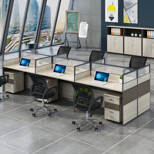 Office Partitions 4 Person Desk Combination Aluminum <b>Frame</b> Modular Workstation Booths Commercial Use - Product Image 2