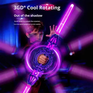 Épée laser télescopique rotative à double lame tourbillonnante et scintillante en plastique LED, jouet lumineux pour enfants, cadeau d'anniversaire pour garçons - Product Image 1