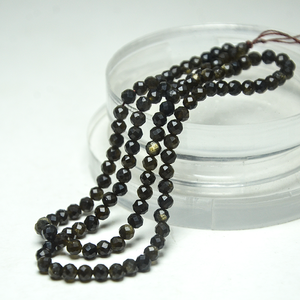 Cuentas de obsidiana de brillo dorado RTS de 4mm para collar de pulsera, cuentas de oro negro brillante, pequeña cantidad al por mayor - Product Image 2