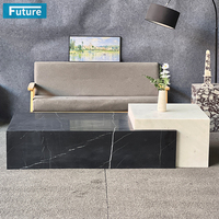 Table Basse Irrégulière en Marbre Noir Marquina Plus Chinois Carrara Lumière Table Mable de Luxe pour Salon Patio Extérieur
