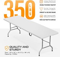 Table rectangulaire pliable en plastique blanc pour événements ou mariages, à plier en deux