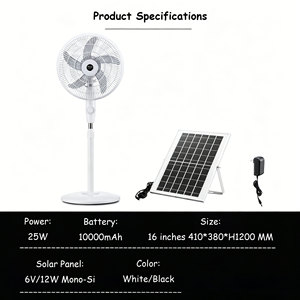 Ventilateur solaire 16 pouces 25W avec batterie lithium 10000mAh, panneau solaire mono 12W, commande manuelle à 3 vitesses, ventilateur sur pied d'urgence avec USB - Product Image 2