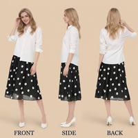 Vestido Midi Negro de Moda para Mujer, Cintura Alta, Plisado, Transpirable, con Estampado Digital de Lunares Blancos, Falda de Gasa ODM