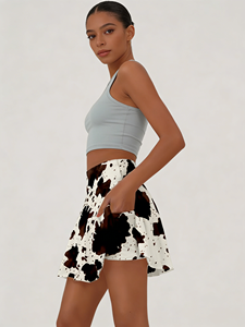 Jupe mini évasée taille haute imprimé vache pour femme grande taille avec poches latérales anti-exposition pour le quotidien - Product Image 3