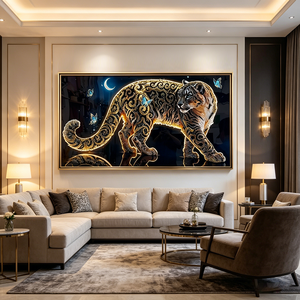 Factory Sales Arabian Style Golden Scrollwork Leopard Wall Art LED Wall Decor Islamic Home Hotel Crystal Porcelain Painting - Product Image 6