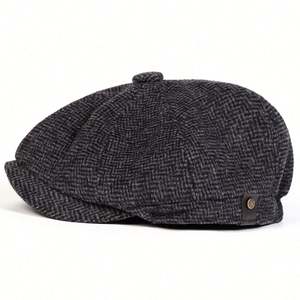 Nouveau chapeau de newsboy britannique pour hommes d'âge moyen et âgés, chaud et épais, en tweed rétro, 8 panneaux, pour l'automne et l'hiver - Product Image 4