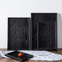 Plateau rectangulaire en bois noir de style japonais, plateau à fruits, plateau à thé, plateau de service pour hôtel, plateau en bois massif, vente directe du fabricant