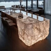 Comptoir de bar en résine transparente de haute qualité, personnalisable en usine, avec éclairage LED, pour îlot de cuisine, villa, bar à domicile, mobilier commercial