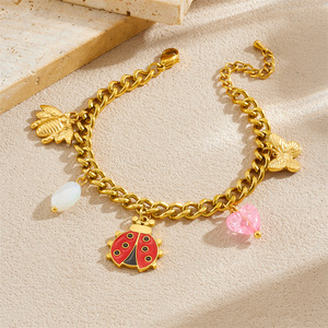 Fashionable Cartoon Ladybug Bee Butterfly Pendant Stainless Steel Jewelry Set For Women Party Wear - Product Image 3