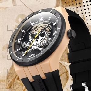 MARK FAIRWHALE นาฬิกาสำหรับผู้ชาย 5040 เรซิ่นเคส เทรนด์หมุนได้ หน้าปัดลายโจรสลัด สายซิลิโคน กันน้ำ นาฬิกาข้อมือควอตซ์ กล่องของขวัญ - Product Image 2