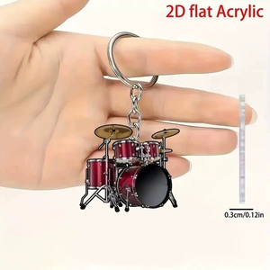 Porte-clés en gros pour instruments de musique, breloque acrylique plate 2D en forme de batterie pour étudiants - Product Image 1
