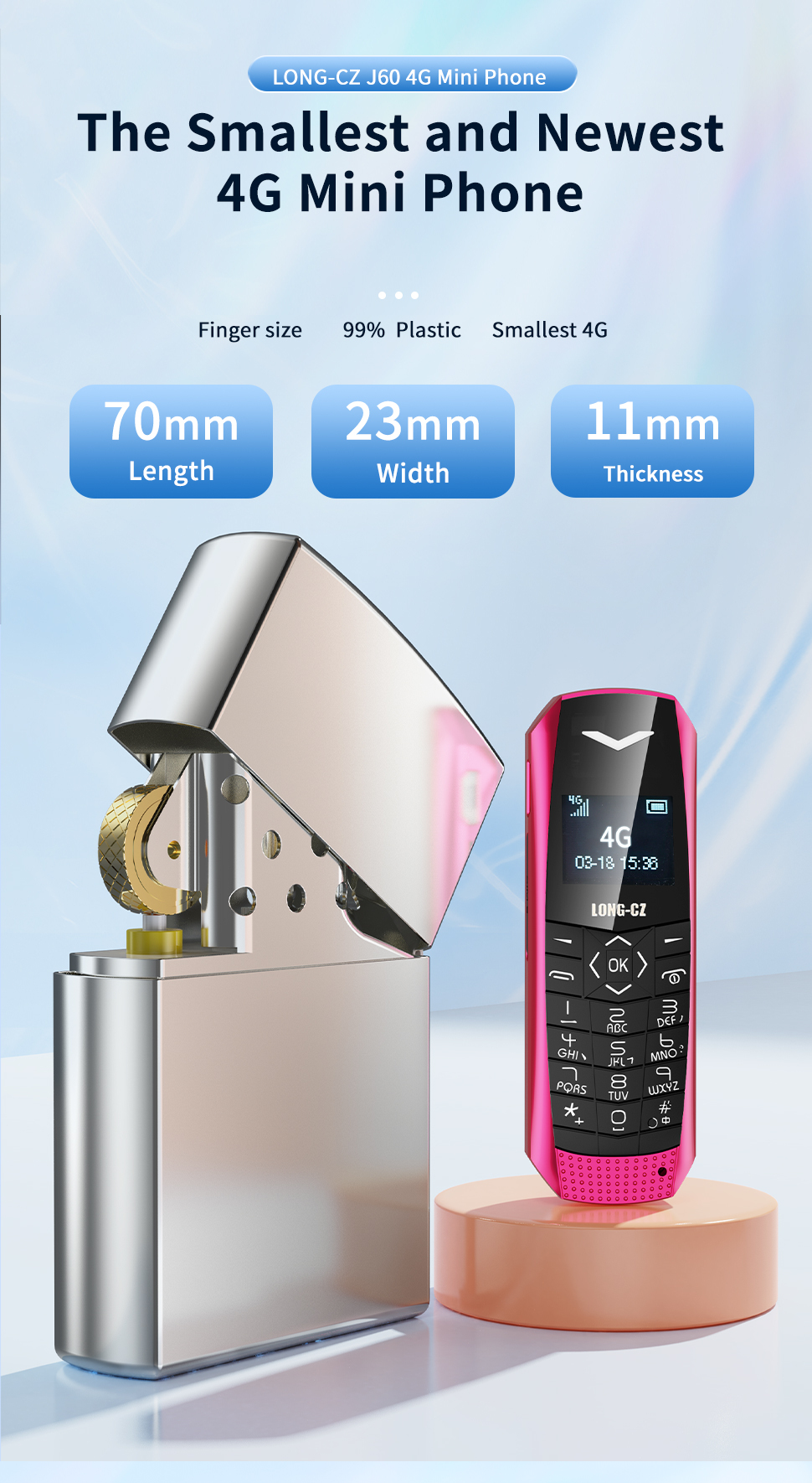 Newest LONG-CZ J60 Mini 4G Mobile Phone with 0.66