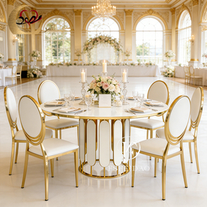โต๊ะรับประทานอาหารสแตนเลสสตีลสีทองหรูหราทันสมัยสำหรับงานแต่งงานและงานอีเว้นท์ - Product Image 1