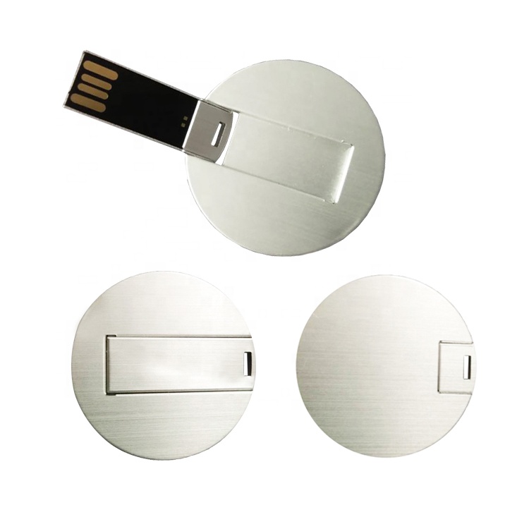 Fast shipping round aluminum metal card 16 gb usb flash drives sold in bulk customized logo advertising gift flash disk usb