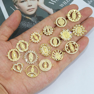 Connecteurs CZ8480 plaqués or 18 carats avec pavé de zircone cubique, médailles religieuses Notre-Dame de Guadalupe, breloques Vierge Marie pour la fabrication de bijoux et bracelets - Product Image 1